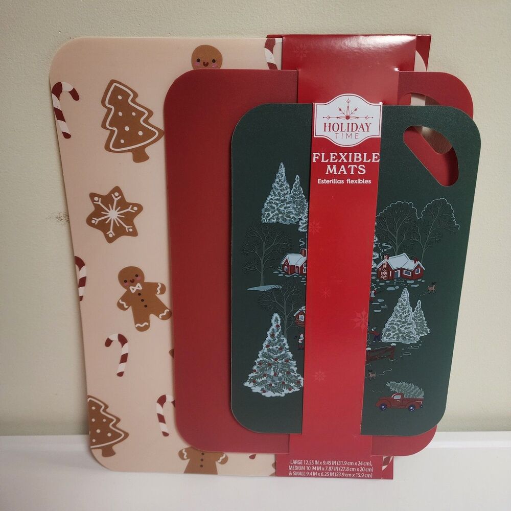 Holiday Time 3 Piece Flexible Mats Red, White, Green Includes 3 Convenient Sizes